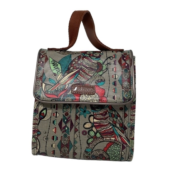 Sakroots Lunchbox Women's Brown Red Owl Print Insulated Hook & Loop Closure - Picture 1 of 14